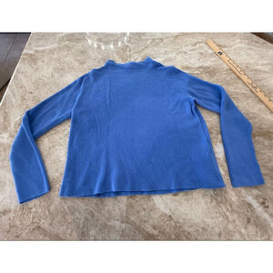 Eileen Fisher Blue Ribbed Mock Neck Sweater organic cotton silk and stretch.